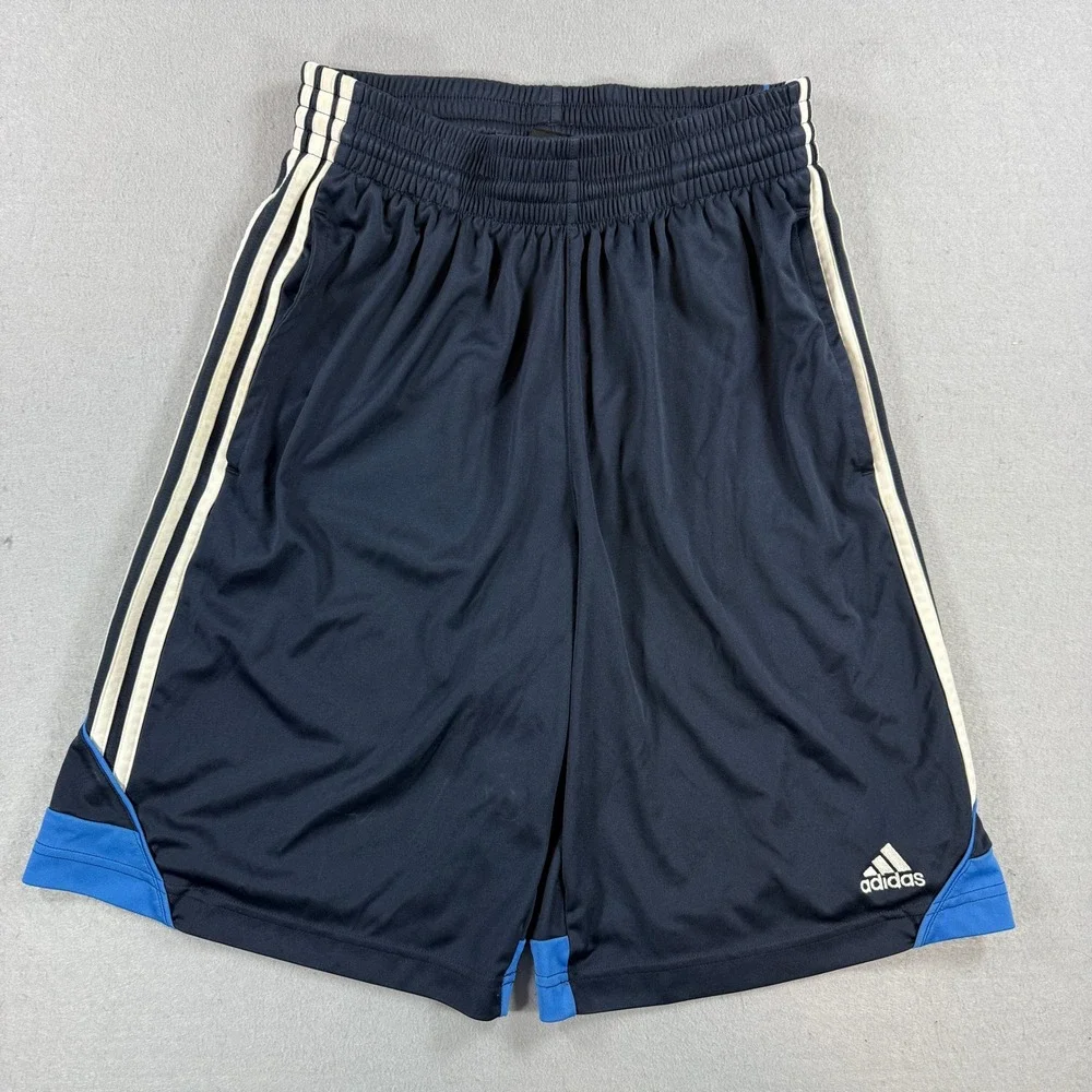 Adidas Shorts Men Small Navy Climalite Striped Soccer Basketball Running Gym Y2K
